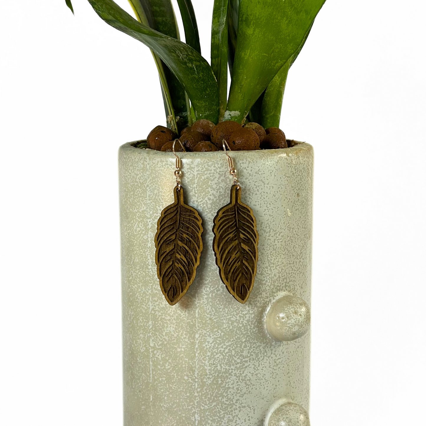 Wooden Feather Earrings