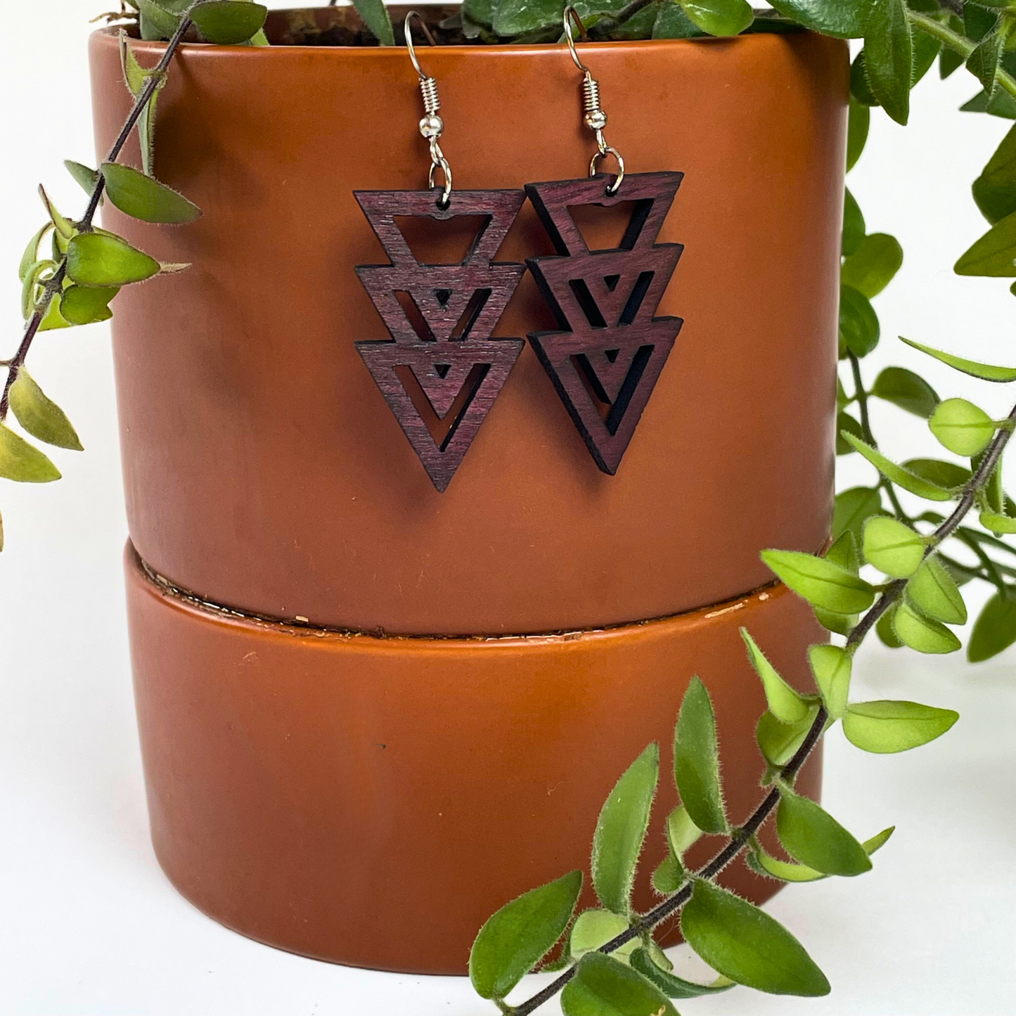 Geometric Triangle Wooden Earrings