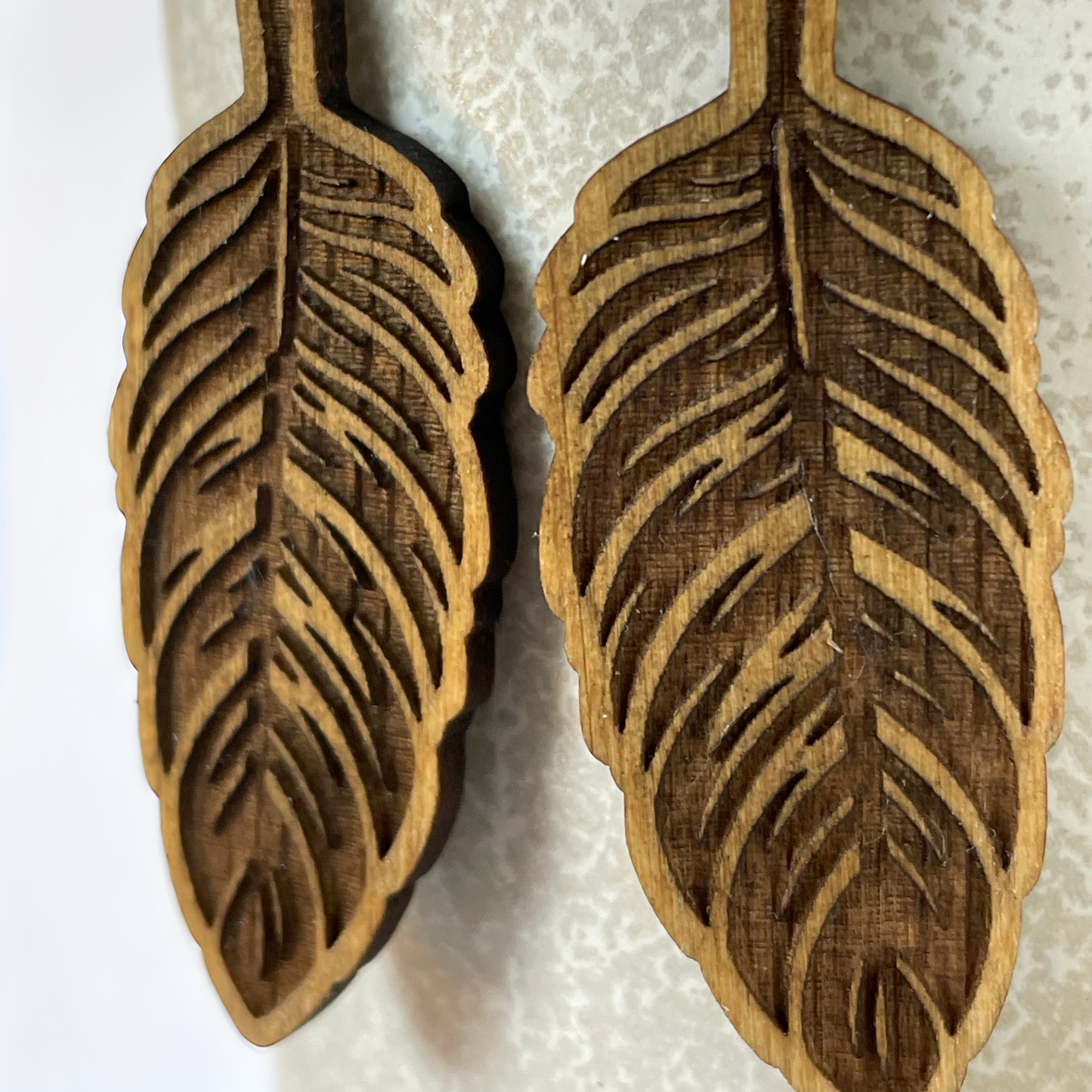 Wooden Feather Earrings