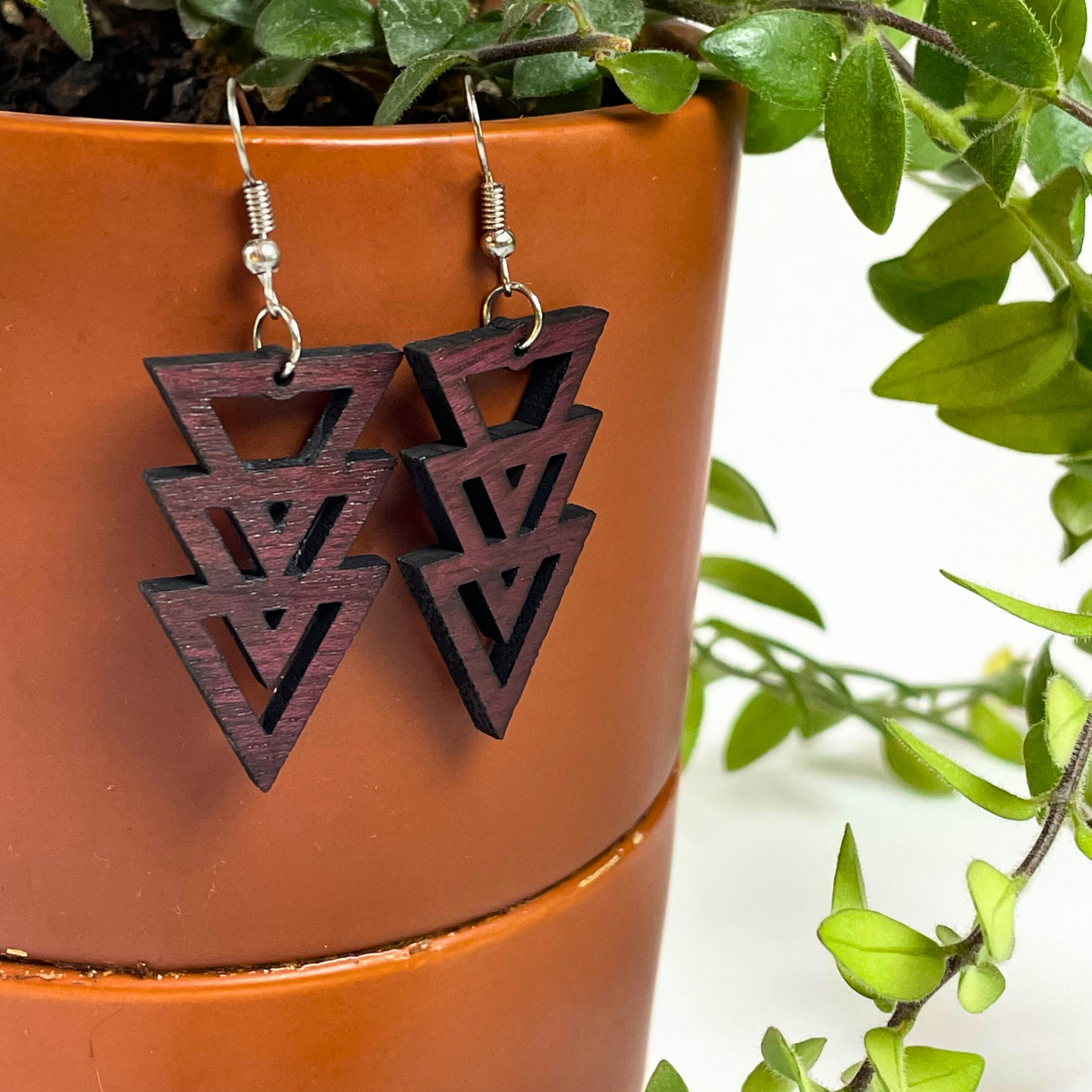 Geometric Triangle Wooden Earrings