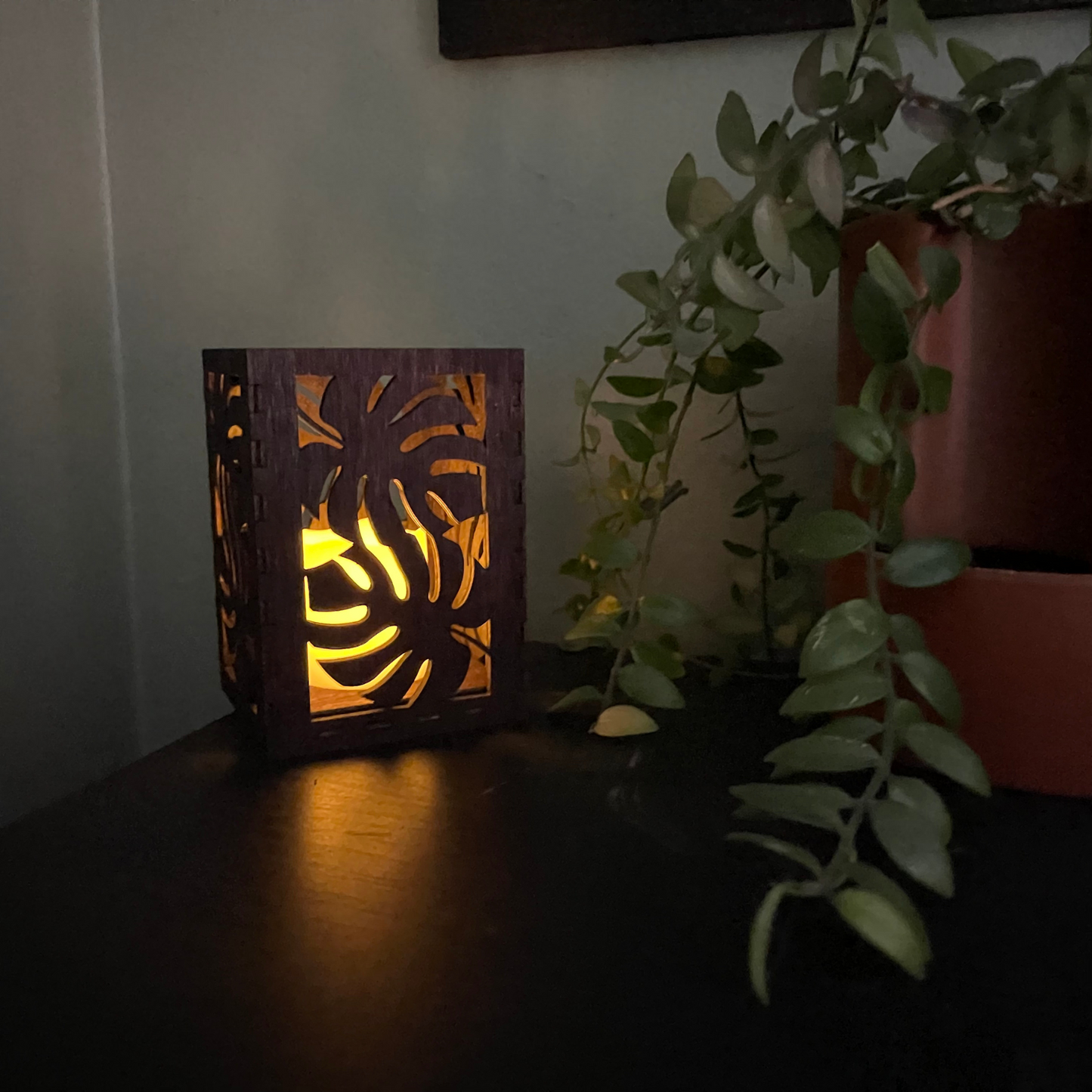 Wooden Monstera Candle Holder