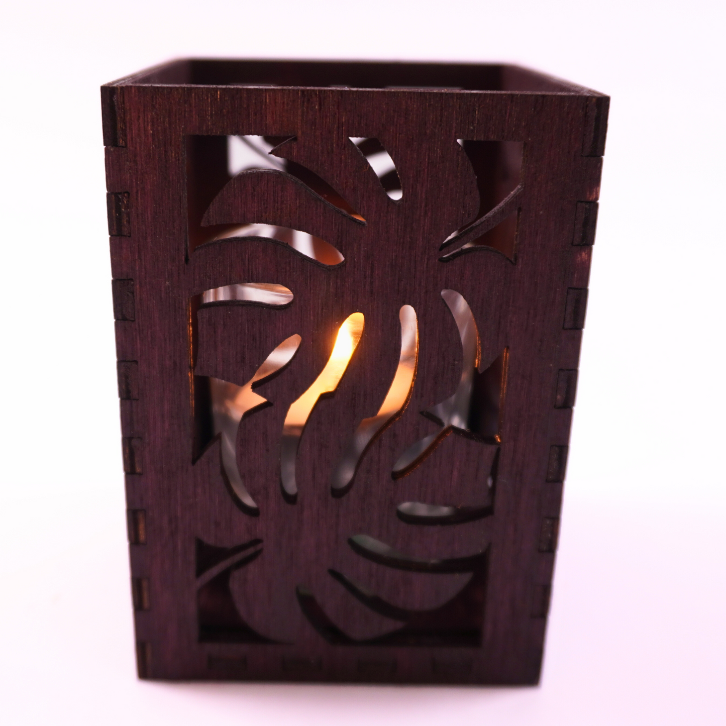 Wooden Monstera Candle Holder