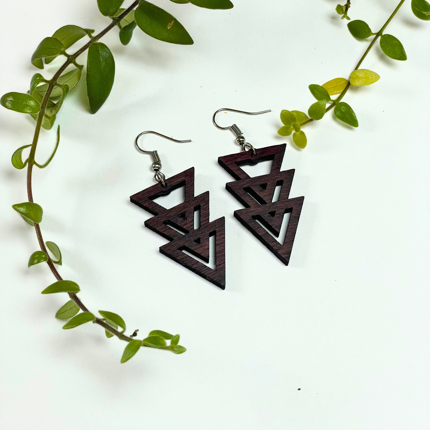 Geometric Triangle Wooden Earrings