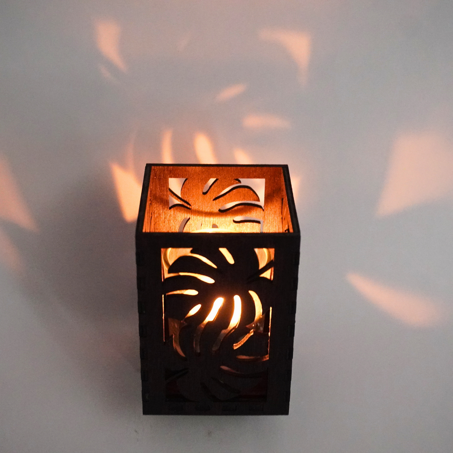 Wooden Monstera Candle Holder