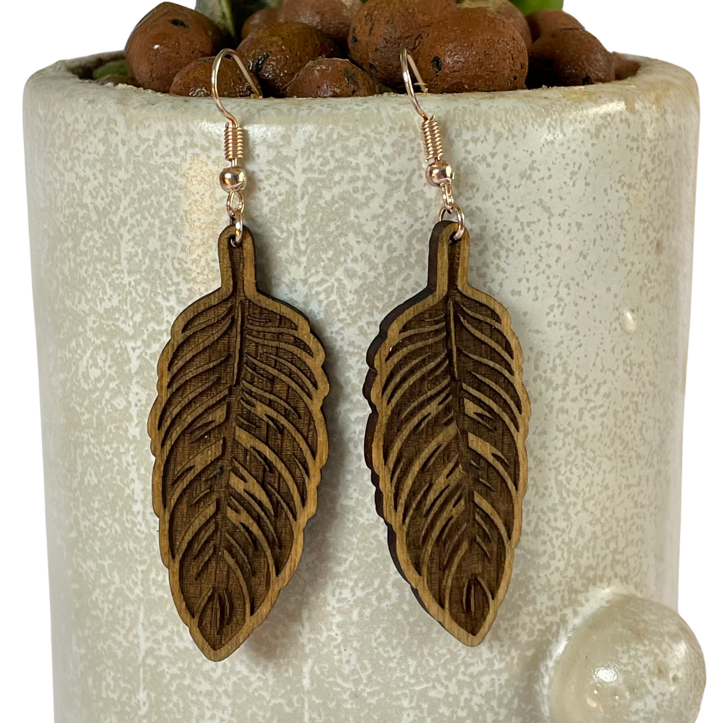 Wooden Feather Earrings