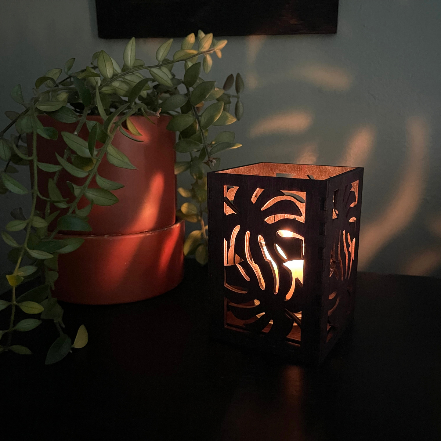 Wooden Monstera Candle Holder