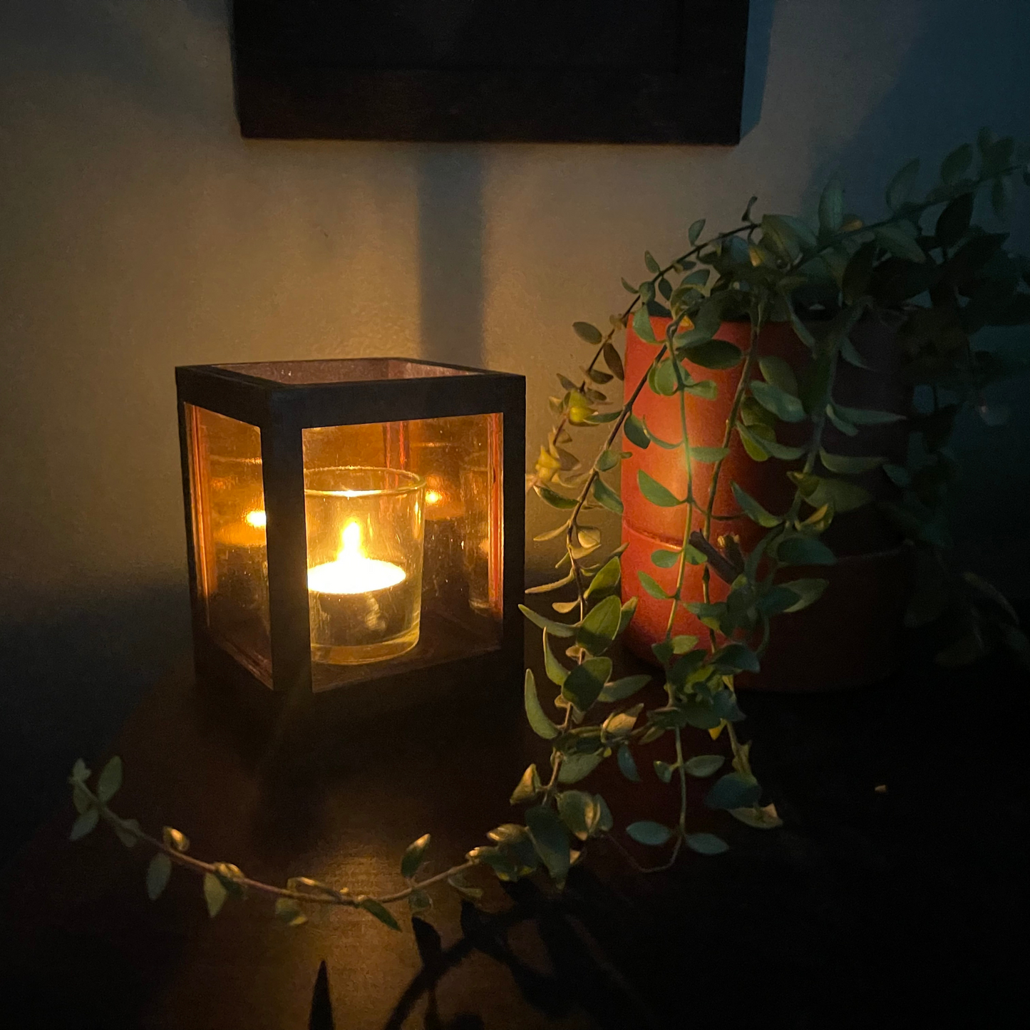 Orange Stained Glass Candle Holder